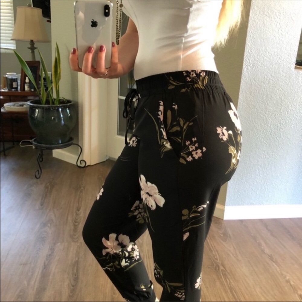 Black Floral Joggers